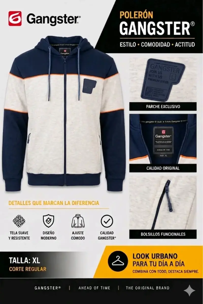 Polerón Gangster azul y gris