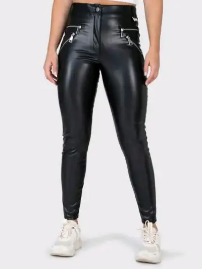 Pantalones de cuero sintético negros - miniatura 4