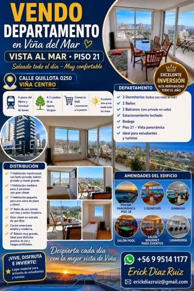 Vendo Departamento en Viña del Mar vista al mar - miniatura 1