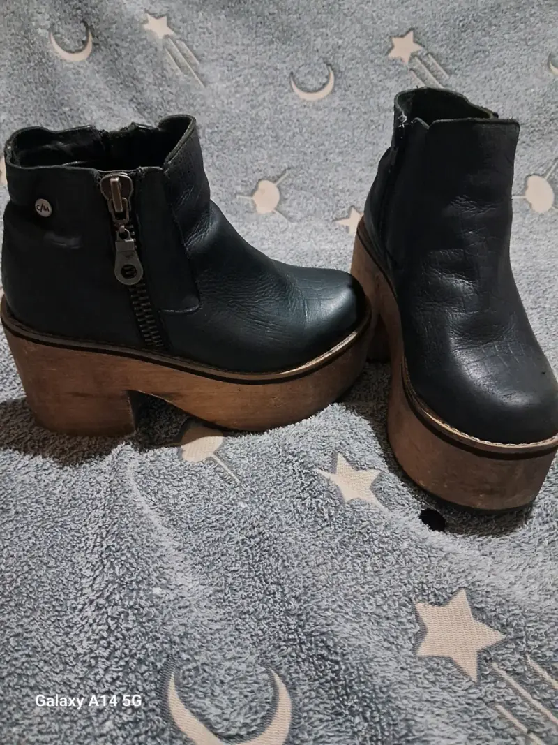Botines de cuero plataforma negros - 1