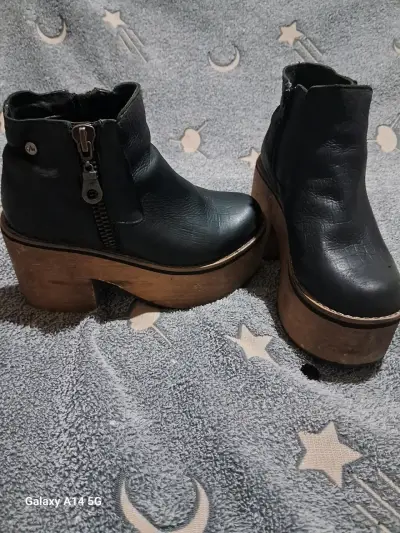 Botines de cuero plataforma negros - miniatura 1