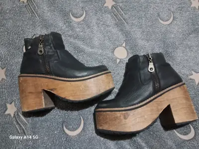 Botines de cuero plataforma negros - miniatura 2