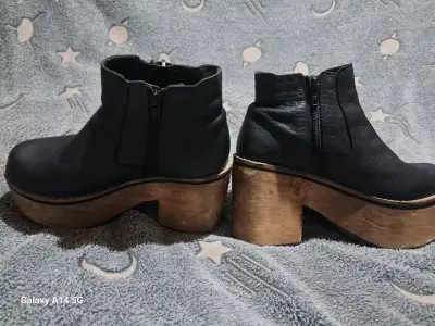 Botines de cuero plataforma negros - miniatura 4