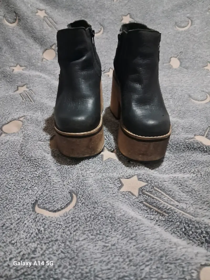 Botines de cuero plataforma negros - 5
