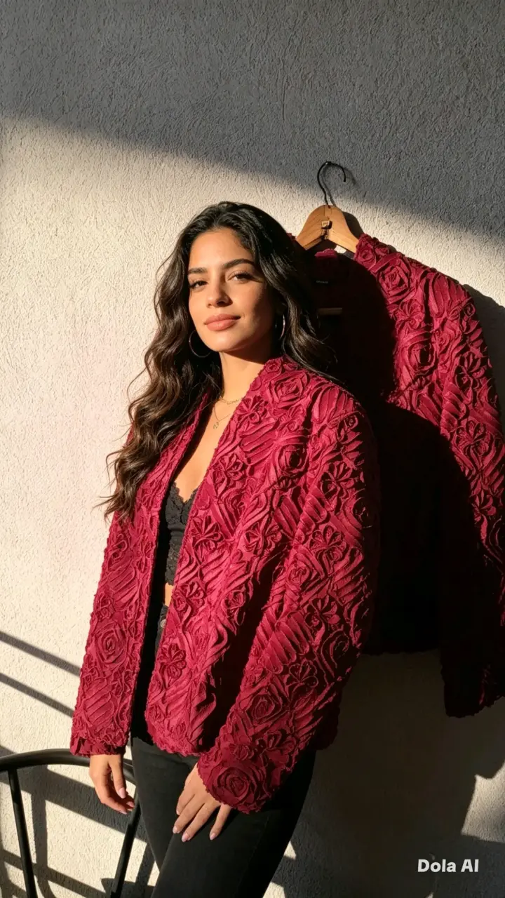 Chaqueta roja de diseño floral - 2