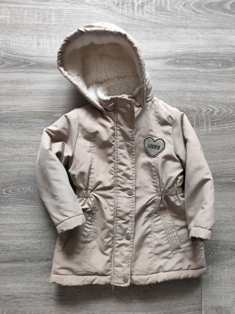 Parka beige con capucha y forro - 1