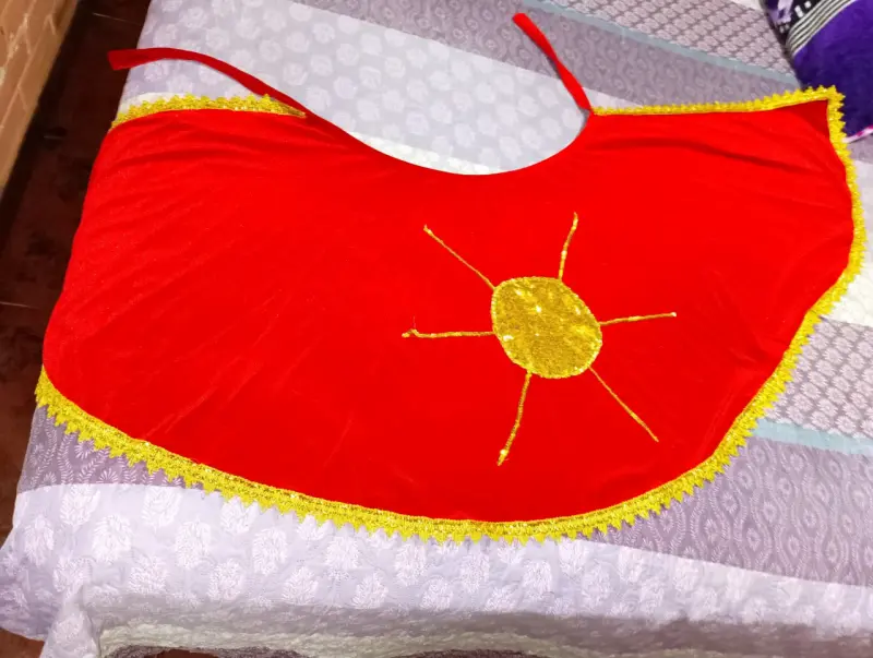 Falda roja con bordado dorado - 5