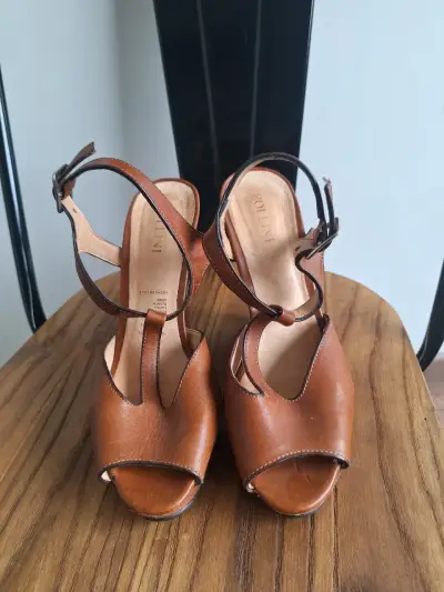 Sandalias de tacón madera marrón Pollini - miniatura 3