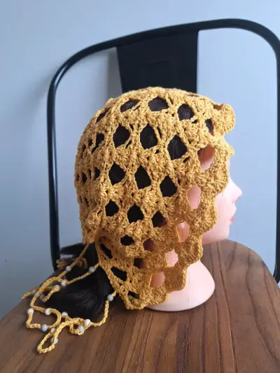 Gorro crochet amarillo tejido en algodon - miniatura 1