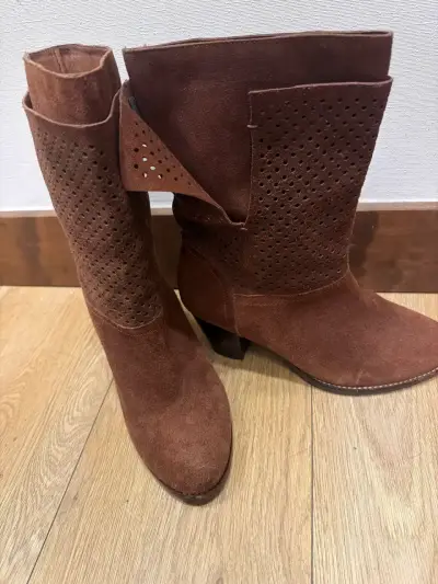 Botines café de mujer con taco - miniatura 3