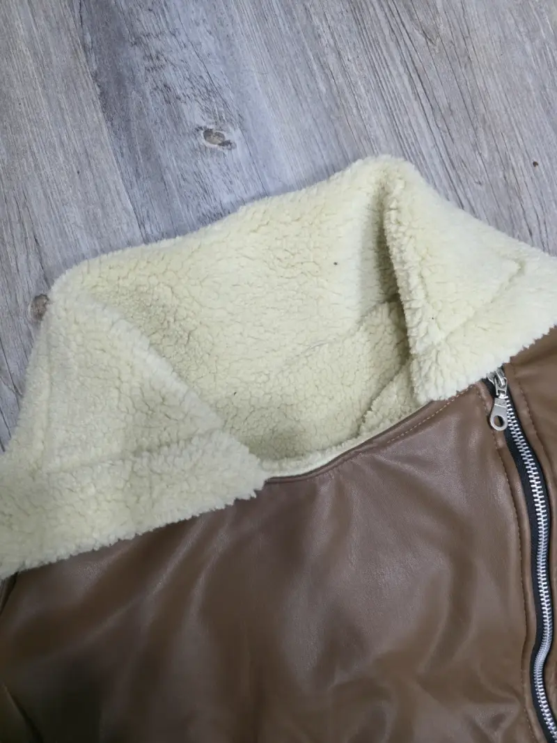 Abrigo de cuero marrón con forro - 2