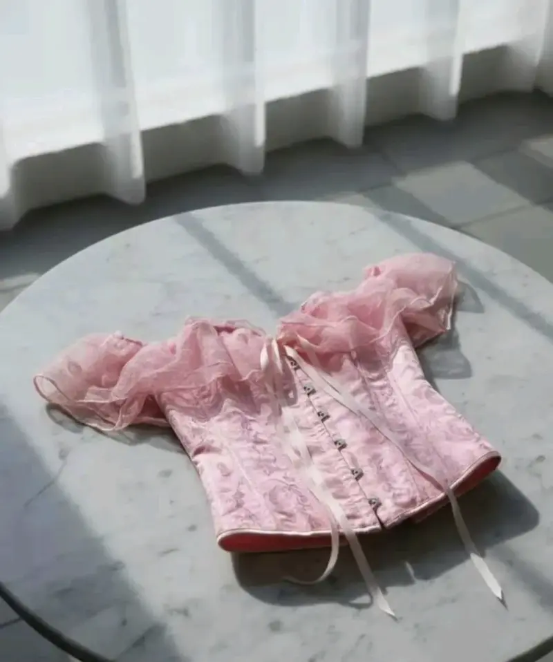 Blusa corset rosada elegante victoriano - 1