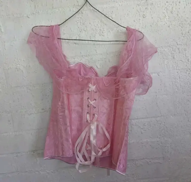 Blusa corset rosada elegante victoriano - 2