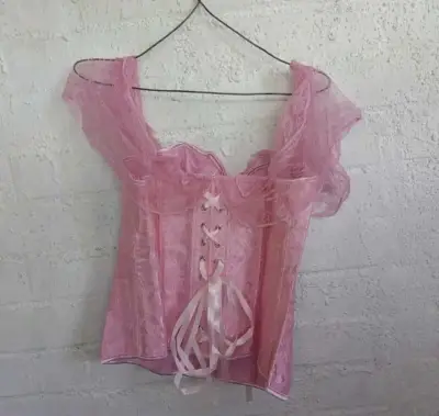 Blusa corset rosada elegante victoriano - miniatura 2
