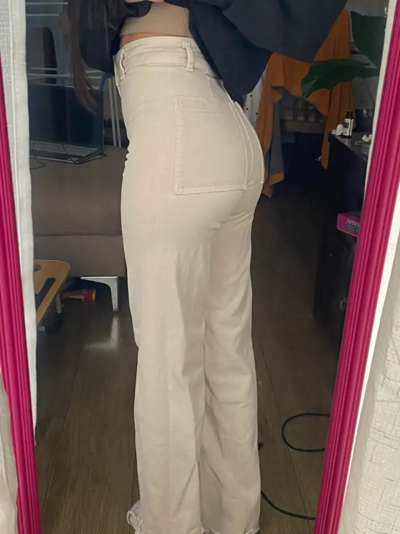 Pantalones beige de cintura alta zara 32 - 2