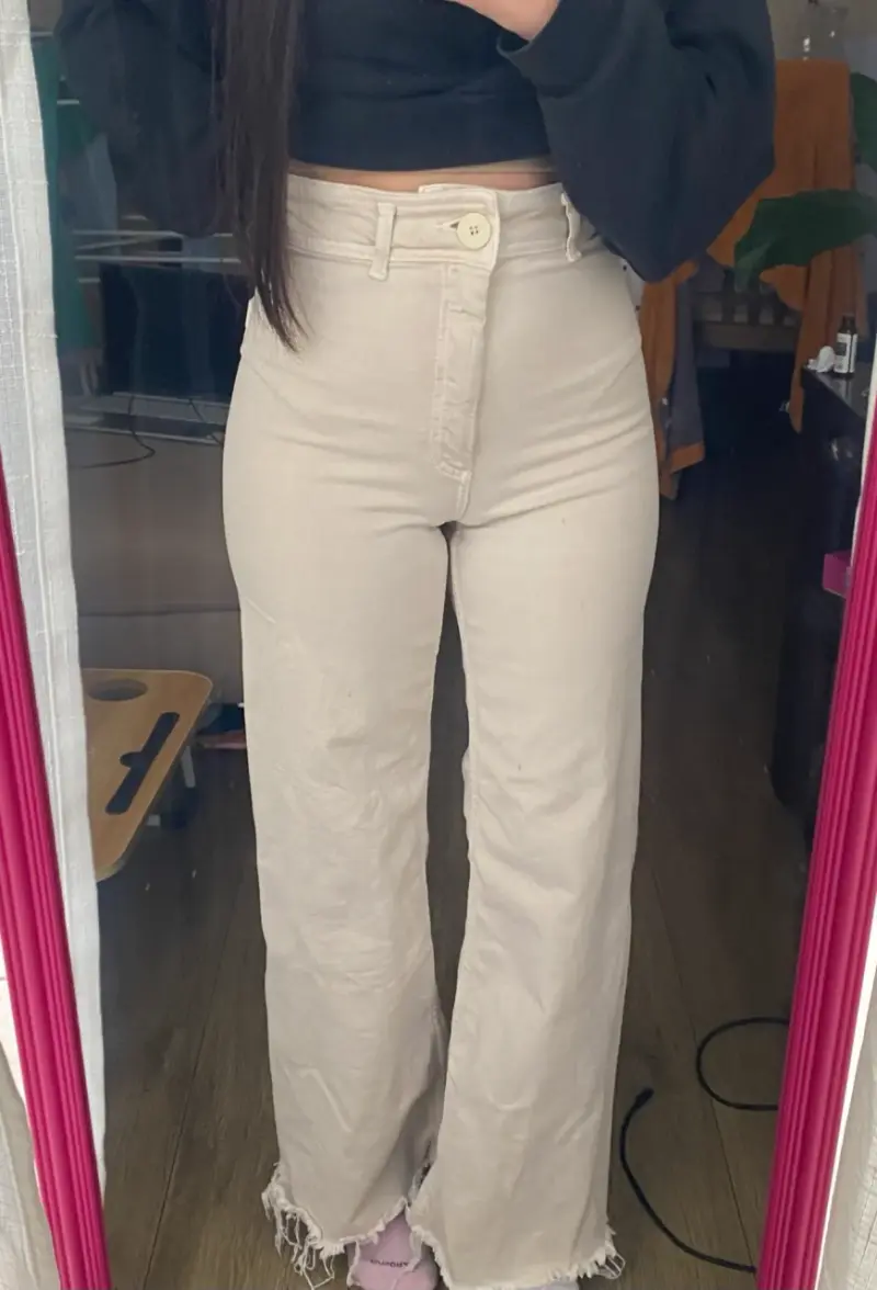 Pantalones beige de cintura alta zara 32 - 3