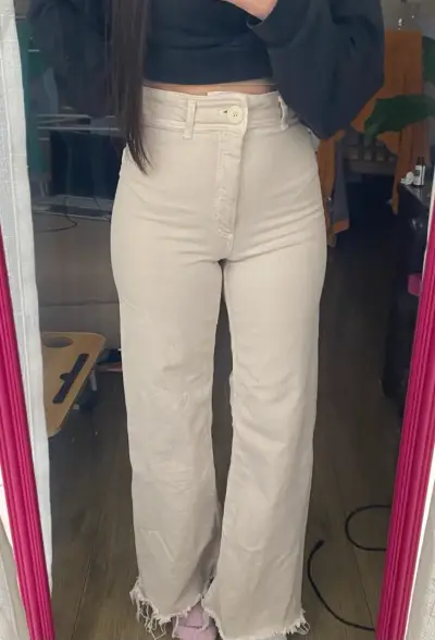 Pantalones beige de cintura alta zara 32 - miniatura 3