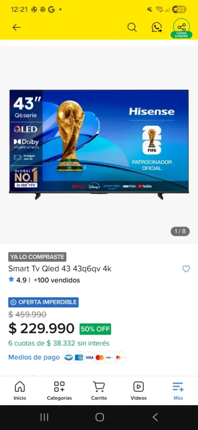 Televisor Hisense QLED 43 pulgadas - miniatura 3