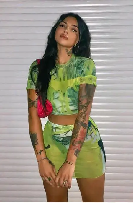 Conjunto traslucido verde estampado - 2