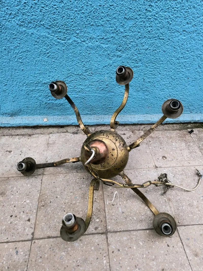 Araña de techo de bronce vintage - 2