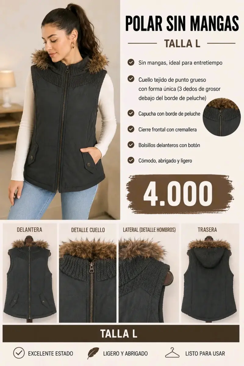 Chaleco polar sin mangas negro