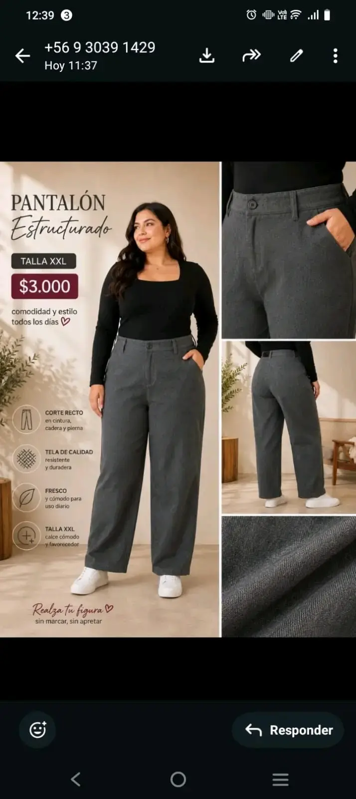 Pantalón estructurado gris XXL