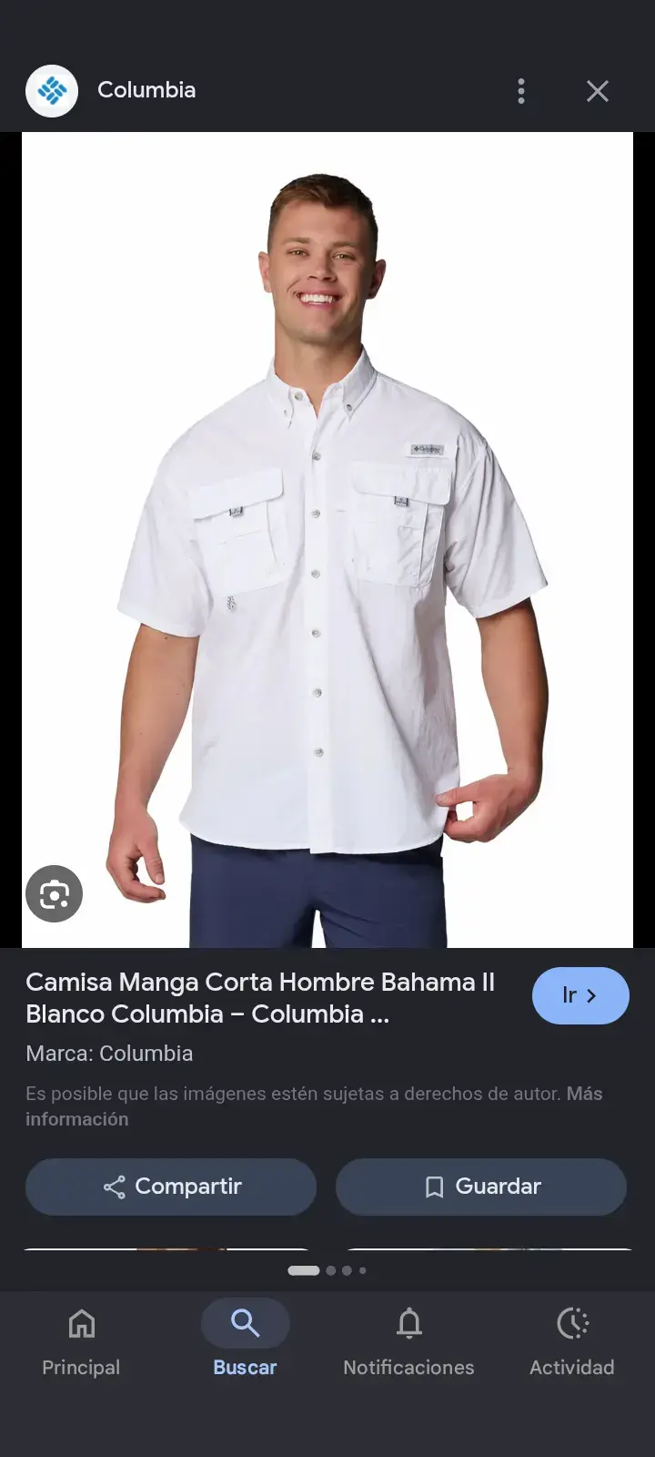 Camisa blanca manga corta Columbia - 1