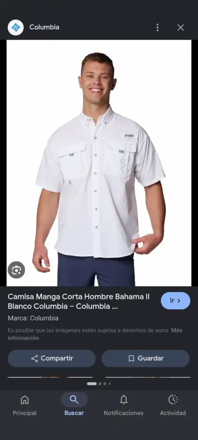 Camisa blanca manga corta Columbia - miniatura 1