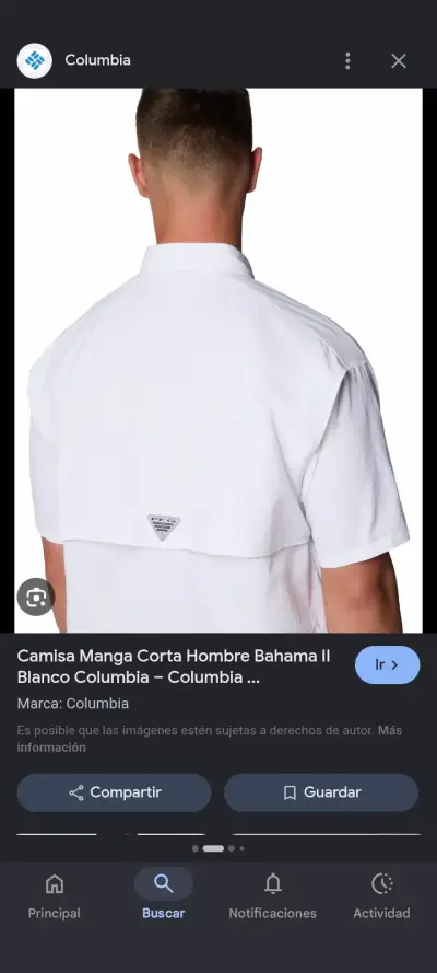 Camisa blanca manga corta Columbia - miniatura 3