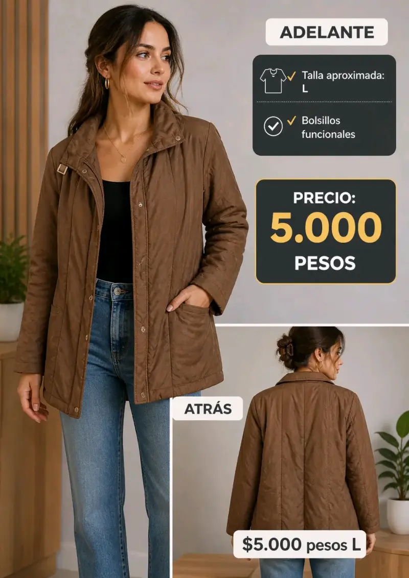 Chaqueta café acolchada