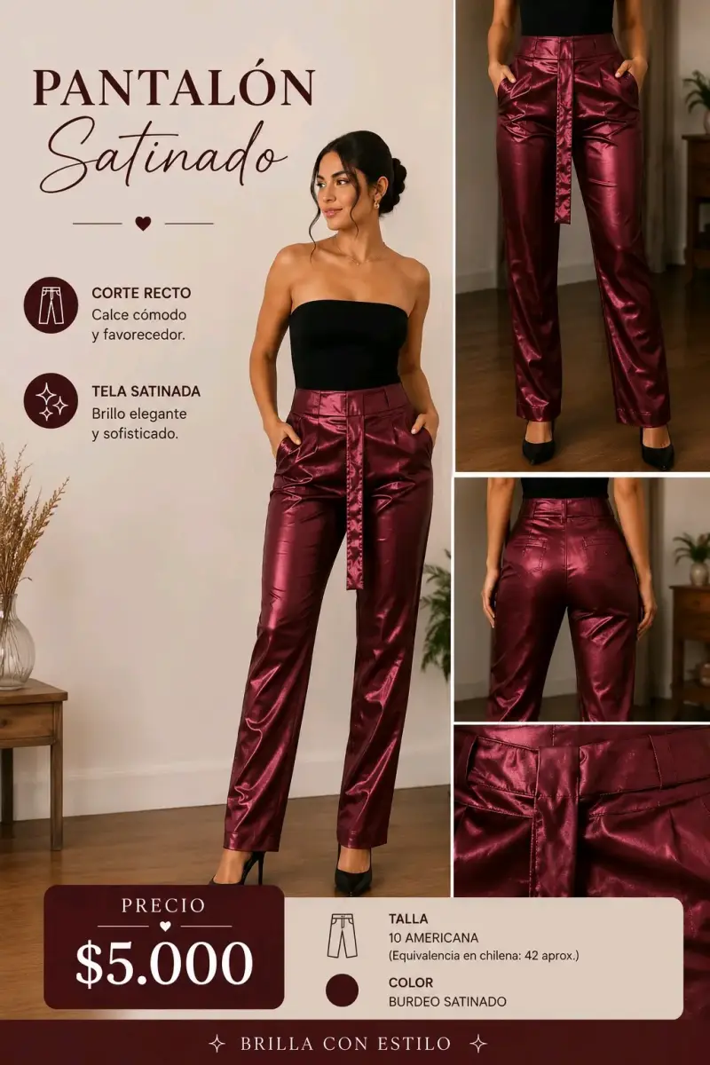 Pantalón satinado burdeo