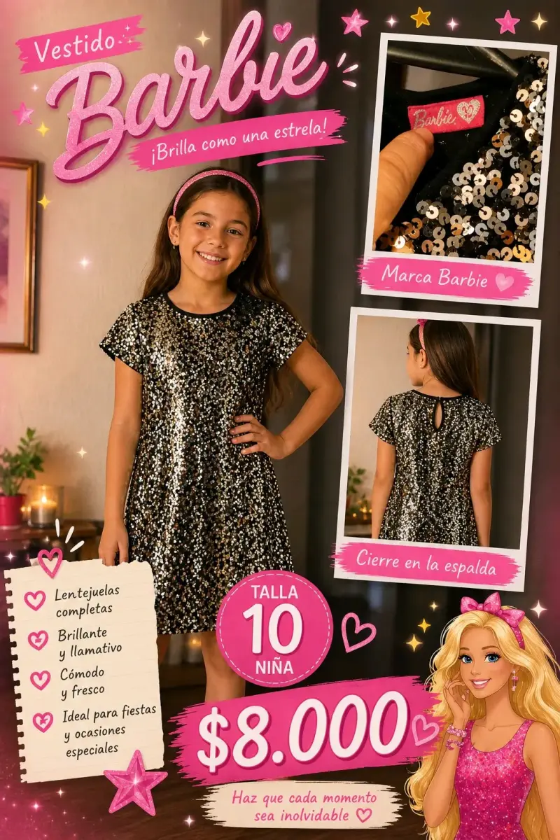 Vestido lentejuelas niña Barbie
