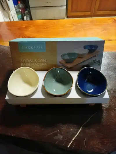 Set de 3 bowls con base de madera - miniatura 1