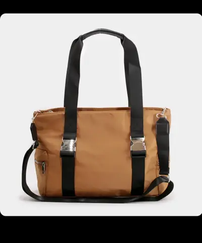 Bolso tote café con correas negras - miniatura 1