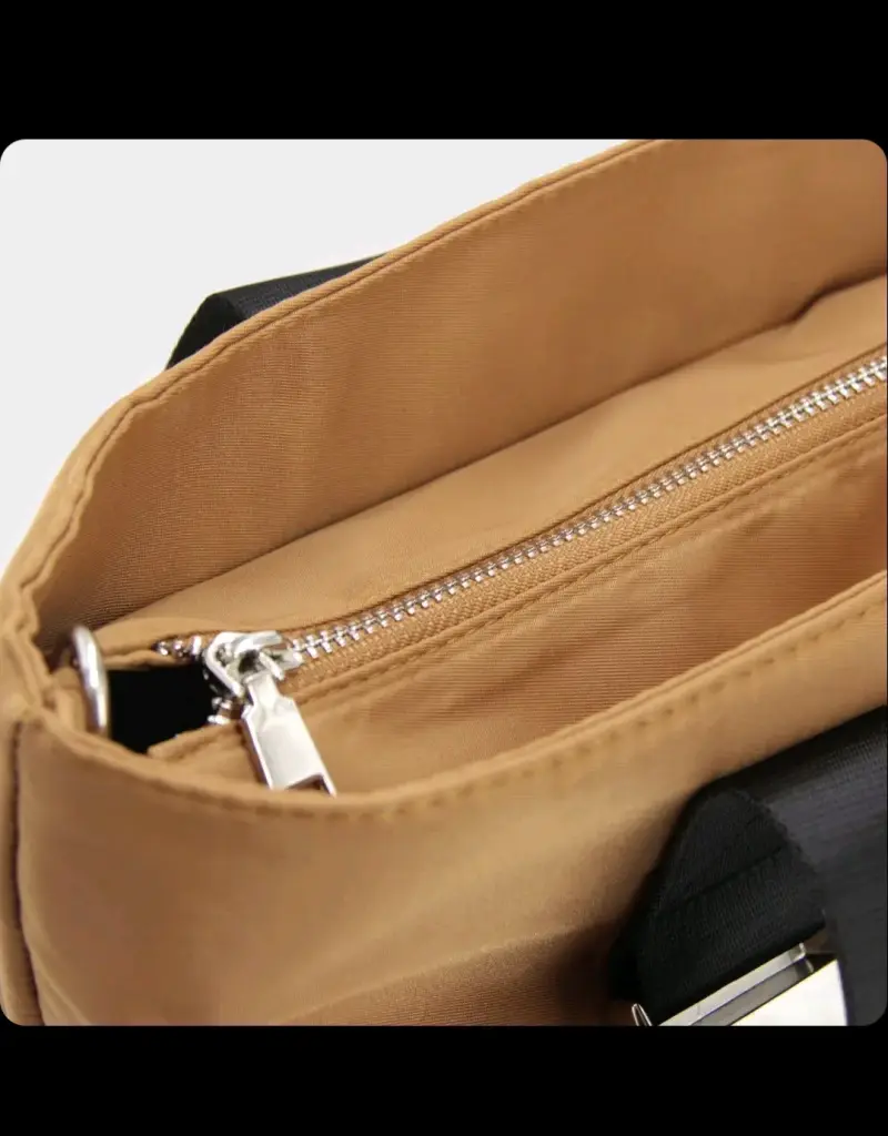 Bolso tote café con correas negras - 2