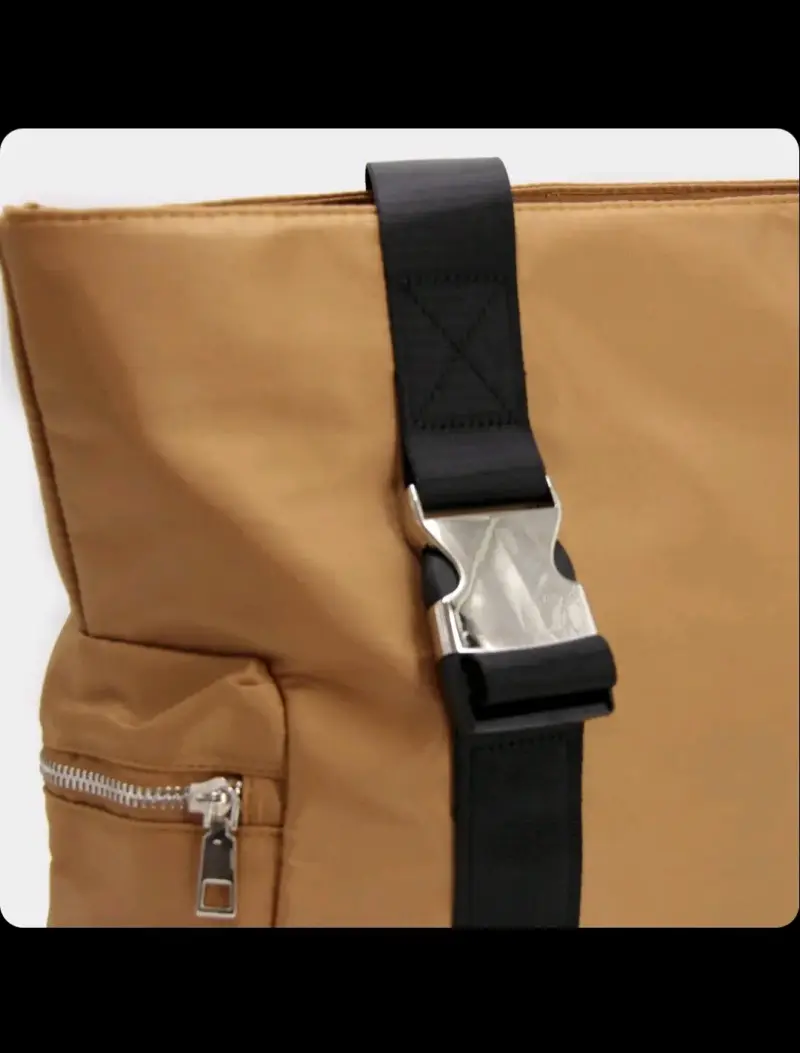 Bolso tote café con correas negras - 3