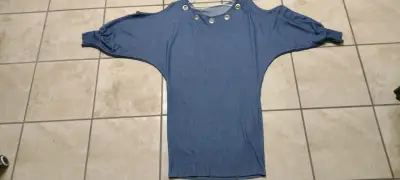 Vestido elásticado azul con ojales - miniatura 1