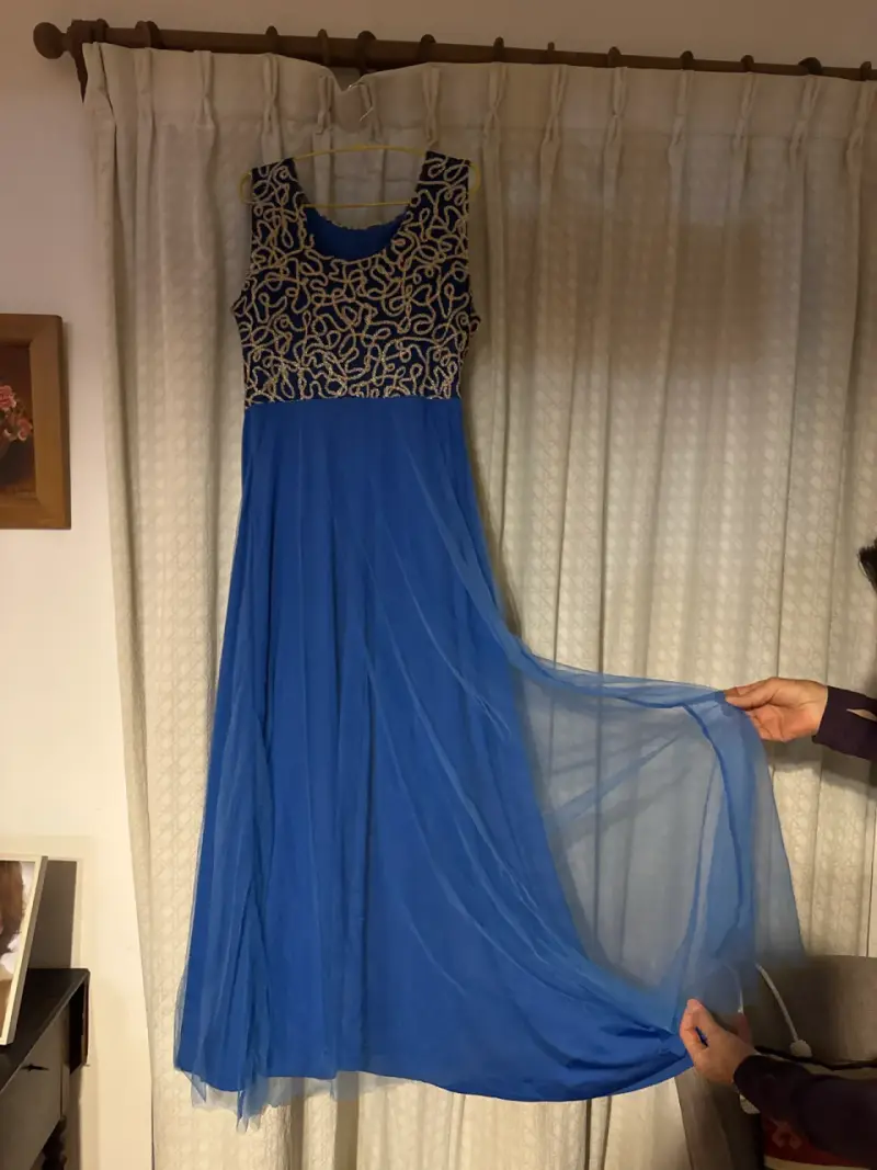 Vestido largo azul y dorado - 2