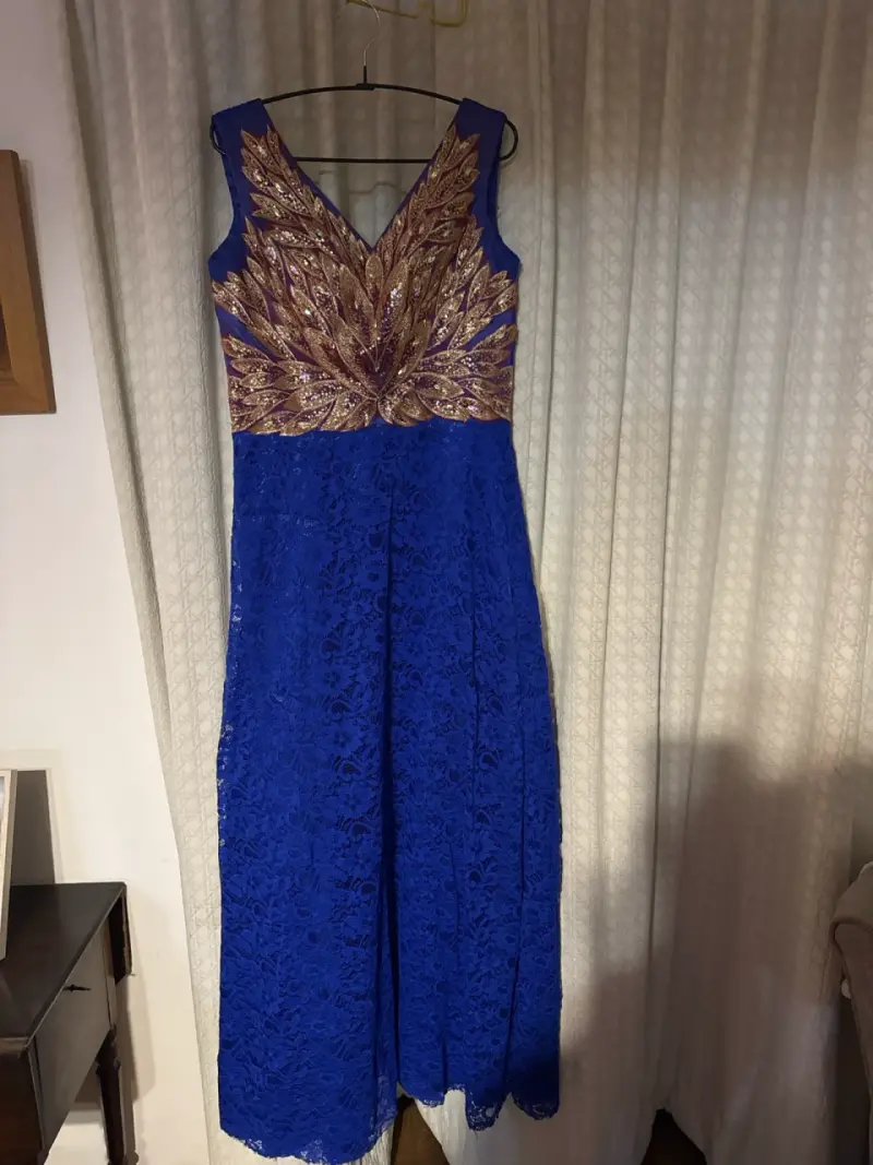 Vestido azul encaje y bordado - 1