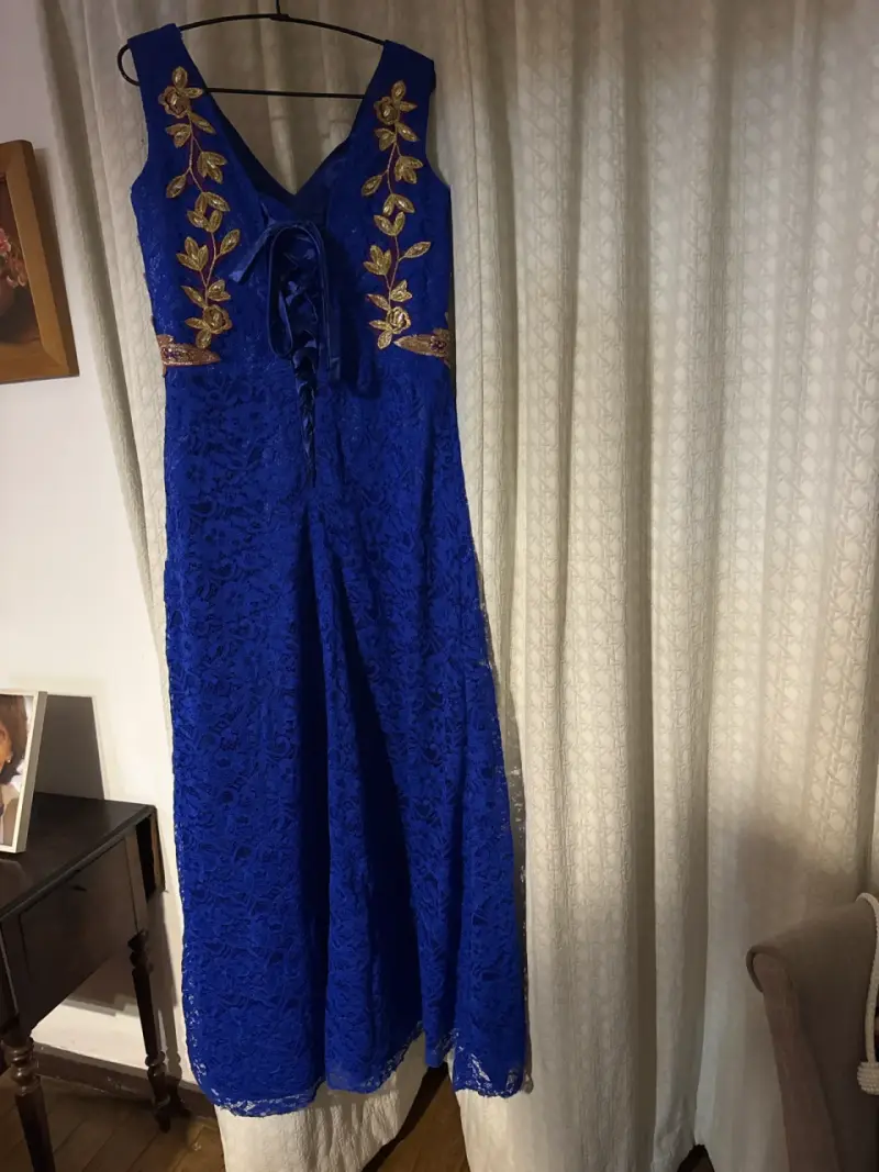 Vestido azul encaje y bordado - 3