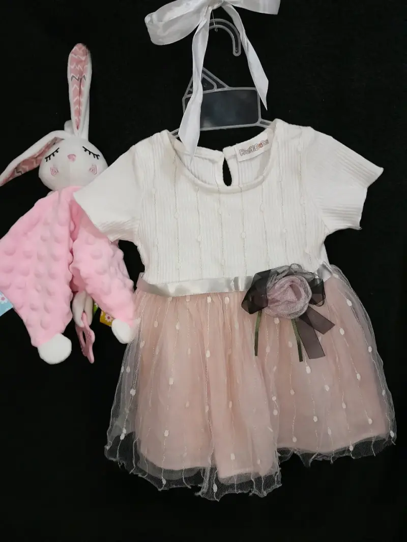 Vestido bebé blanco y rosa