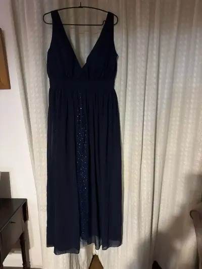 Vestido largo azul con brillo - miniatura 1