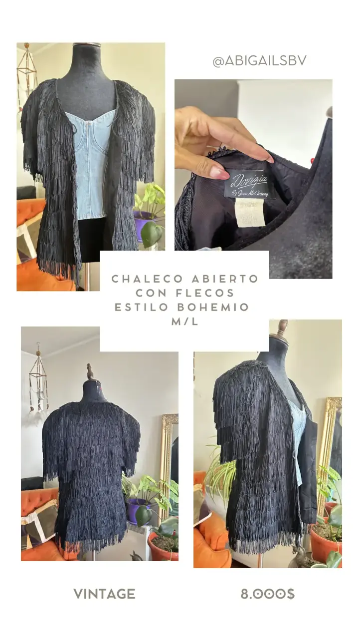 Chaleco abierto con flecos negro - 1