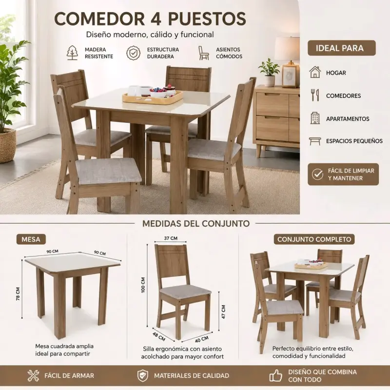 Comedor de 4 puestos de madera - 1