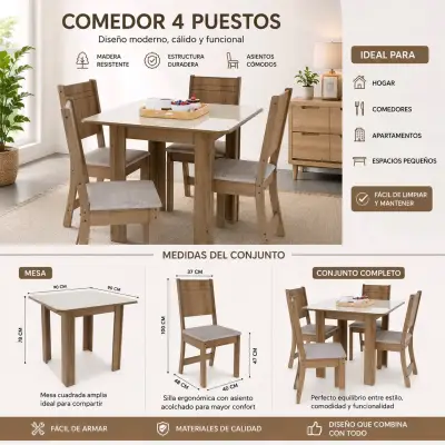 Comedor de 4 puestos de madera - miniatura 1