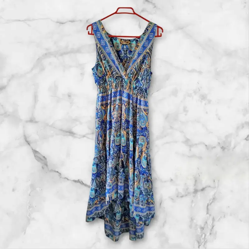 Vestido bohemio azul estampado