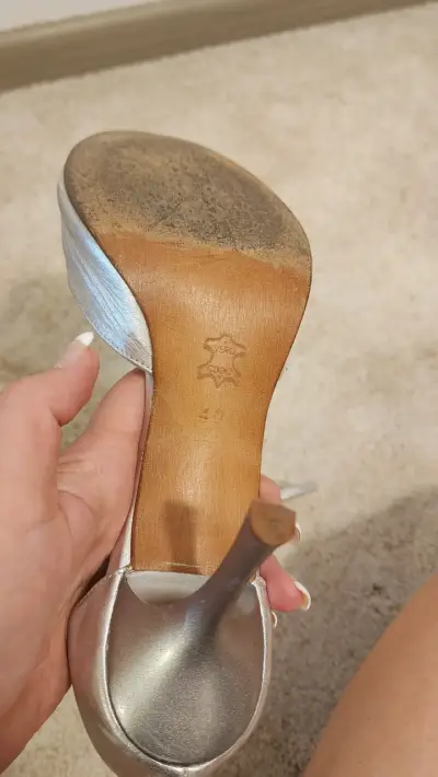 Zapatos de tango de cuero, tacón plateados - miniatura 2