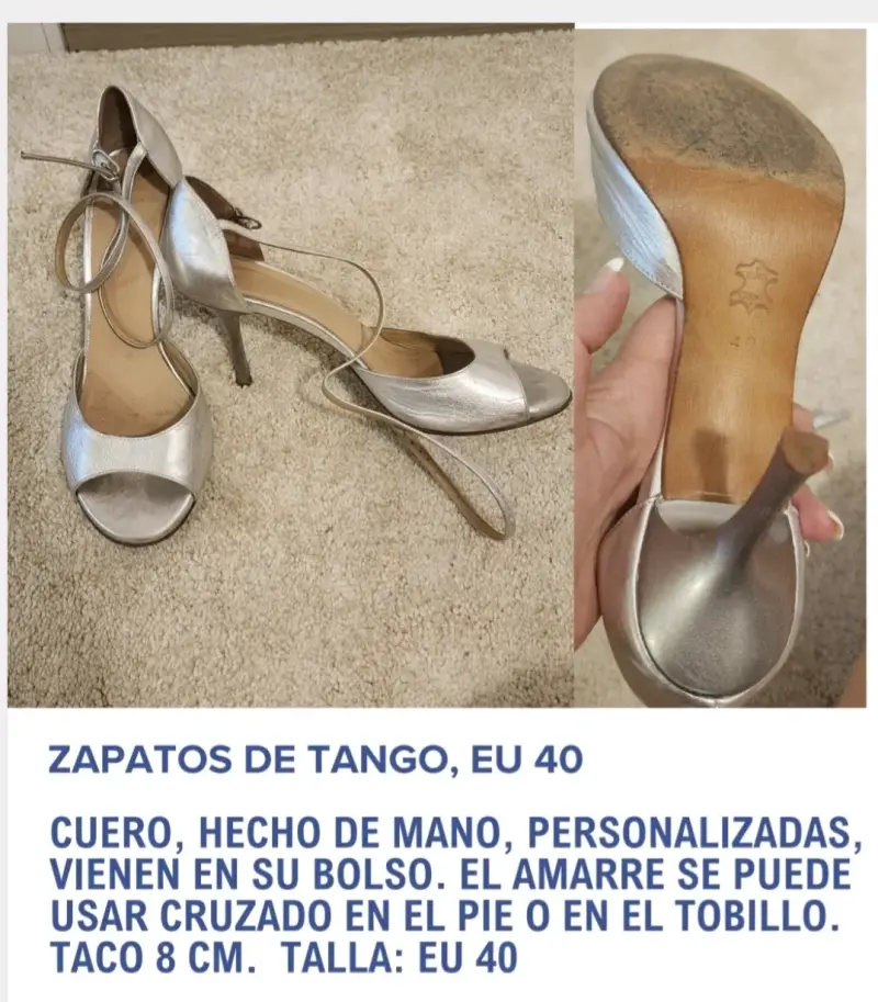 Zapatos de tango de cuero, tacón plateados - 4