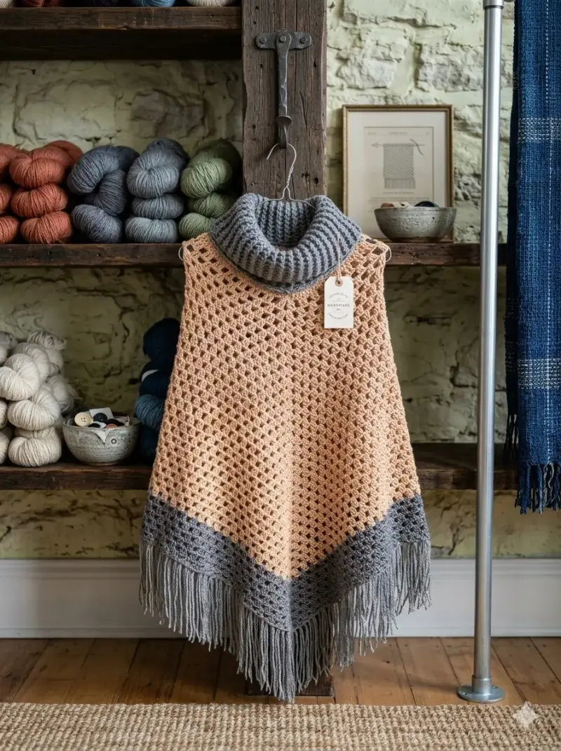Chal tejido color ocre con gris - 2
