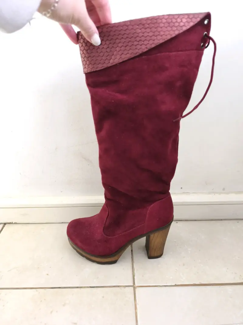 Botas altas burdeo con taco - 2